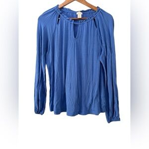 Chico’s Women’s Blue Long Sleeve‎ Keyhole Peasant Shirt Size 0 US Small Blouse